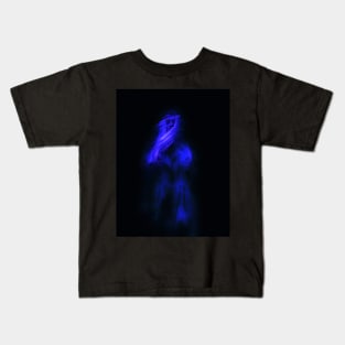 Beautiful girl, like in dream. Beautiful tufts of hair. Blue, dim. Dark. Kids T-Shirt